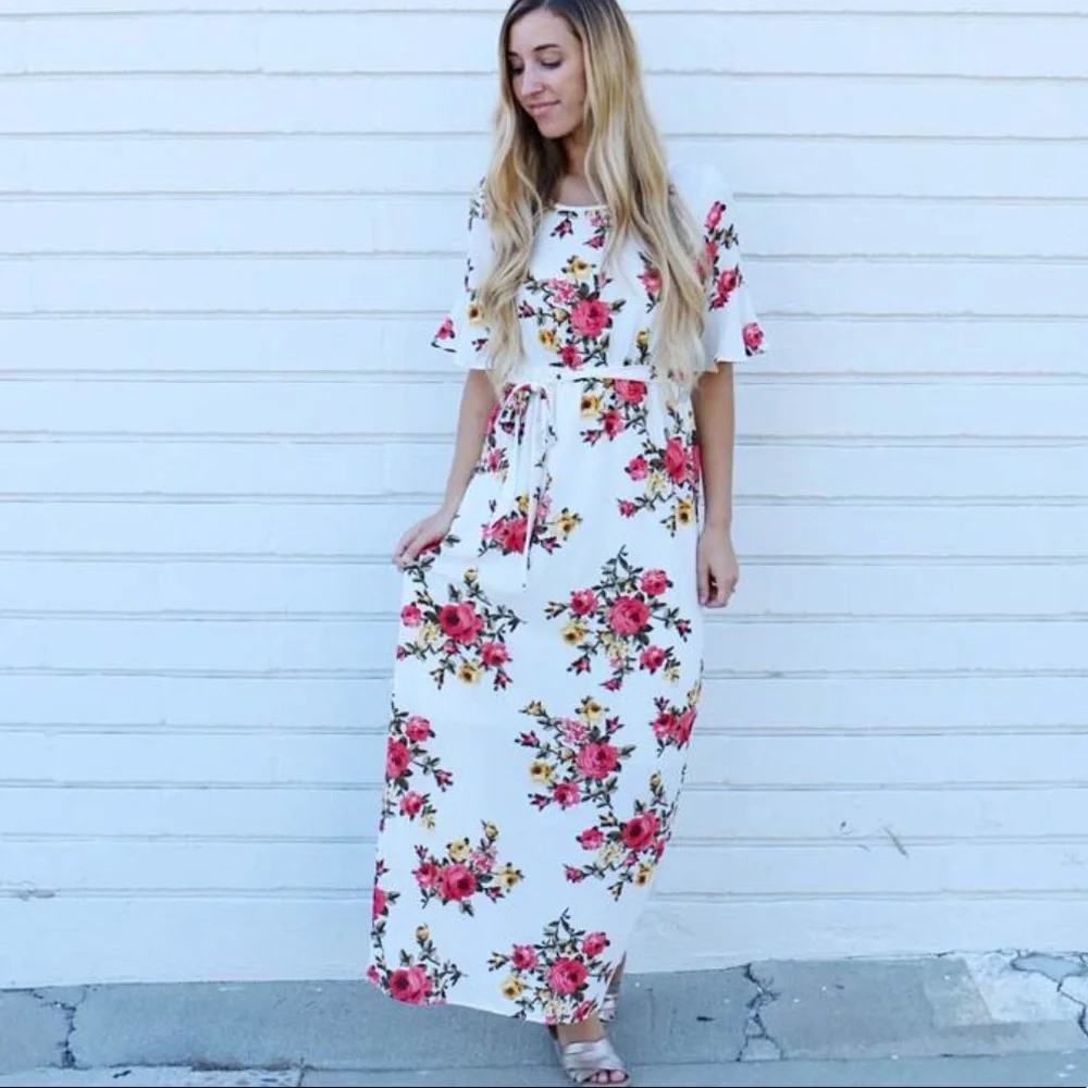 Polagram Floral Maxi Dress - White and Pink - Picture 5 of 10